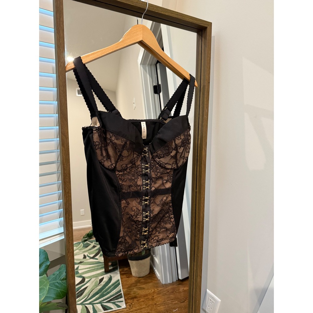 Cacique Black Nude Lace Corset Bustier Bra Style Tank Top Size 18 20 EUC Satin
